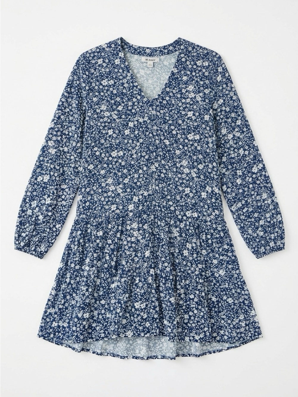 miami Navy Blue Floral V-Neck Kids Dress